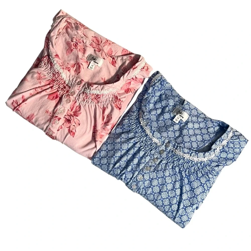 Aria Collection 3X Nightgown‎ Set 2‑Pack Floral Smocked Cottagecore Loungewear
